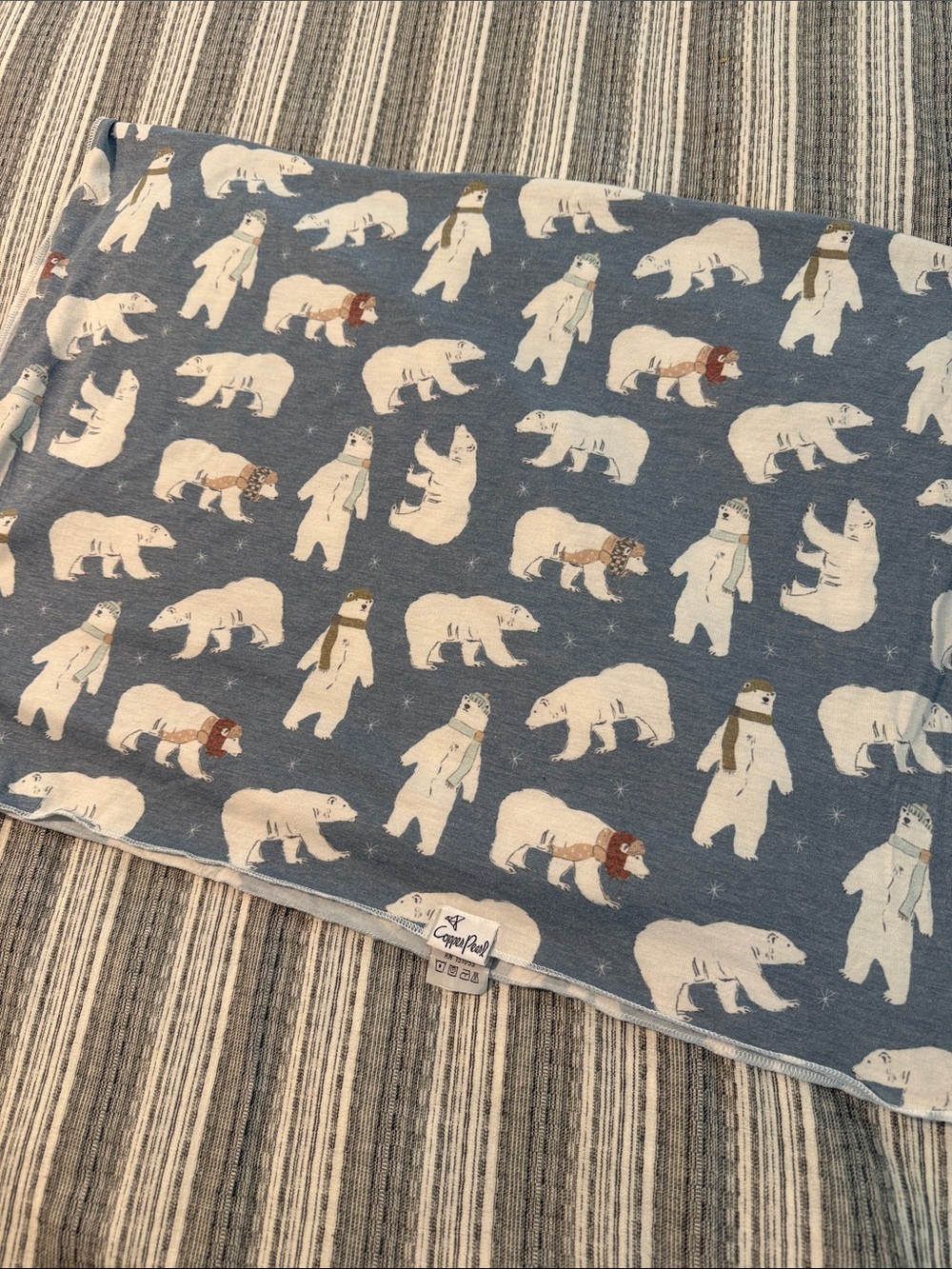 Blue Polar Bear Print Baby Blanket